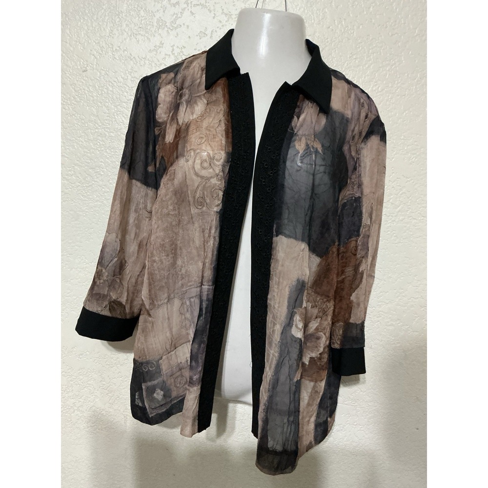 R&M Richards Women's Black Jacket Lace Open Front 3/4 Sleeves 18WP USA Vintage